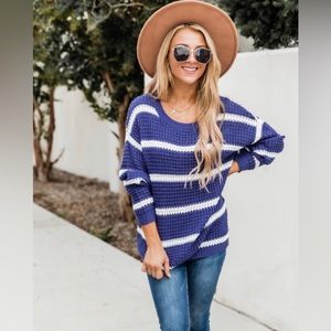 Pink Lily- Blue Striped- Oversized Sweater- Size Small